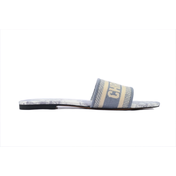 Dior Dway Slide Gray Embroidered Cloth Printed Sandals KCQ209TJE_S21G