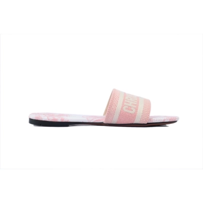Dior Dway Slide Pink Embroidered Cotton Cloth Printed Sandals 02