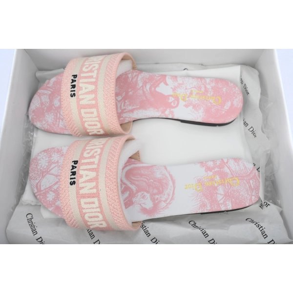 Dior Dway Slide Pink Embroidered Cotton Cloth Printed Sandals