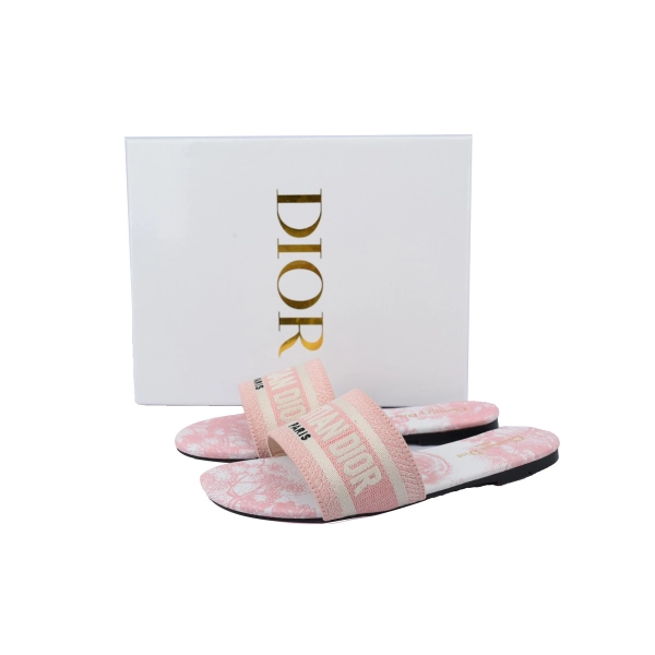 Dior Dway Slide Pink Embroidered Cotton Cloth Printed Sandals