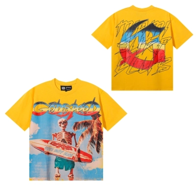 Godspeed Beach Skeleton Surfboard T-Shirt #7073 Yellow/Black/White 02