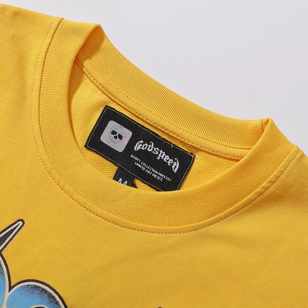 Godspeed Beach Skeleton Surfboard T-Shirt #7073 Yellow/Black/White