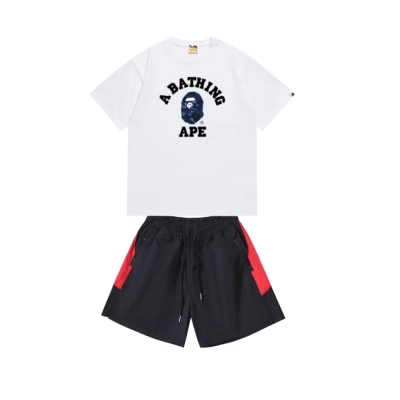 Bape T-shirt 145 White + Hellstar Leisure Sports Summer Outdoor Beach Short #765 Black 01