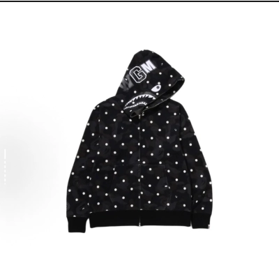 Bape Polka Dot Fluorescent Camo Zip-Up Hoodie Black 01