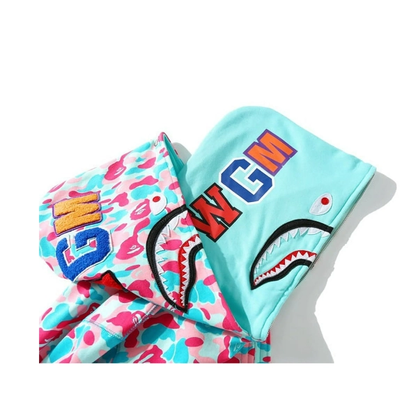 Bape Miami Co-Branded Double Hooded Shark Head Zip Hoodie