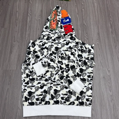 Bape Shark Print Full Zip Double Hoodie Creamy White 02