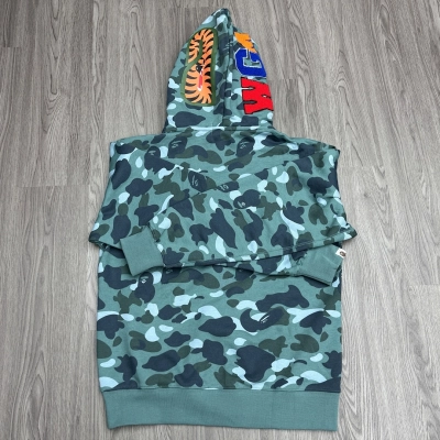 Bape Shark Print Full Zip Double Hoodie Green 02
