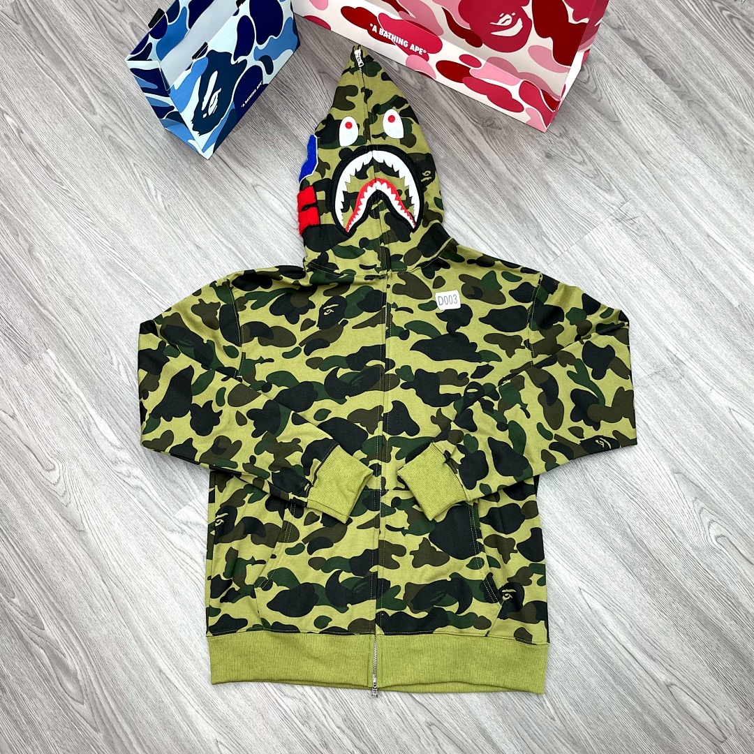 Bape Shark Print Full Zip Hoodie Green 5080