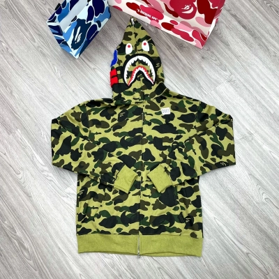 Bape Shark Print Full Zip Hoodie Green 5080 01