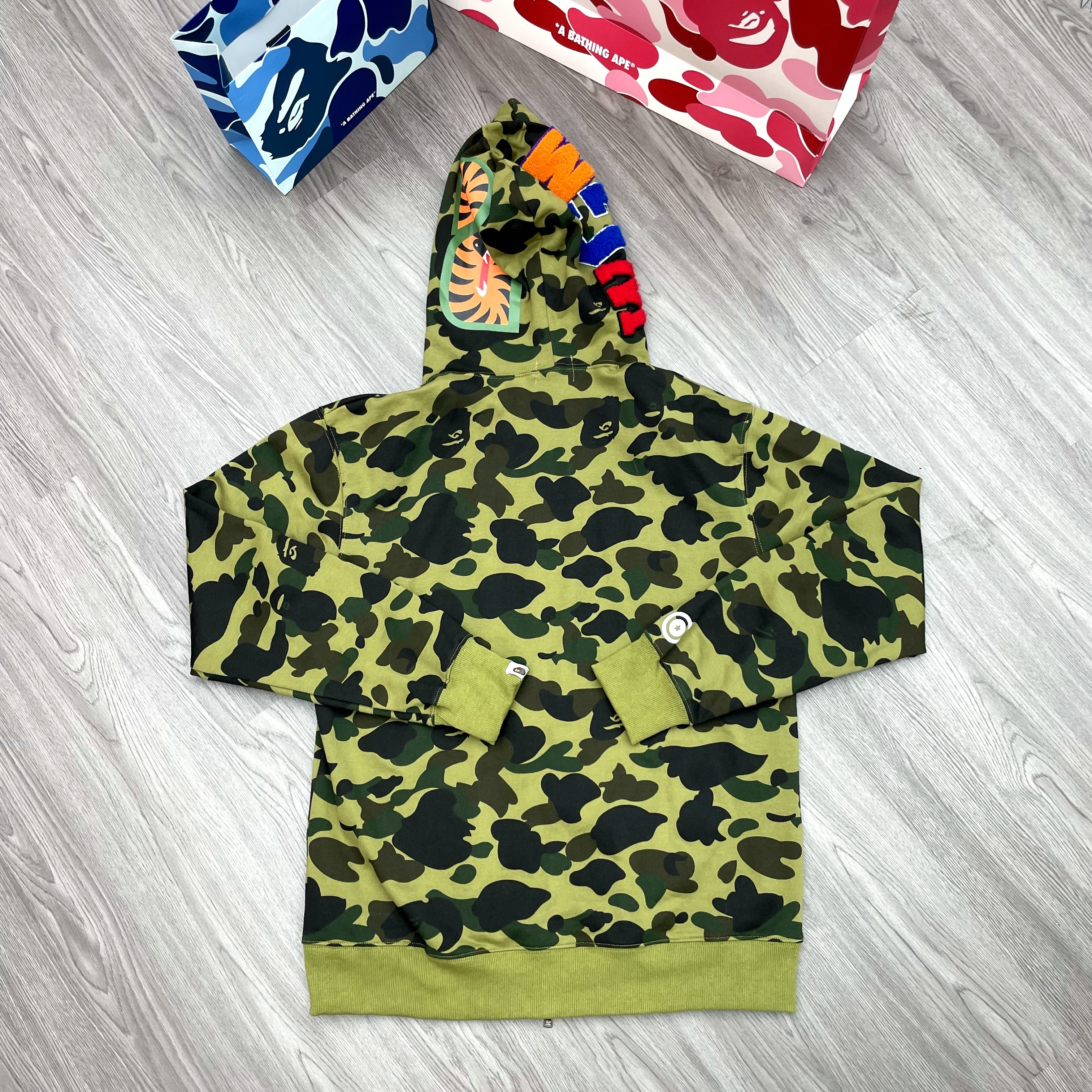 Bape Shark Print Full Zip Hoodie Green 5080