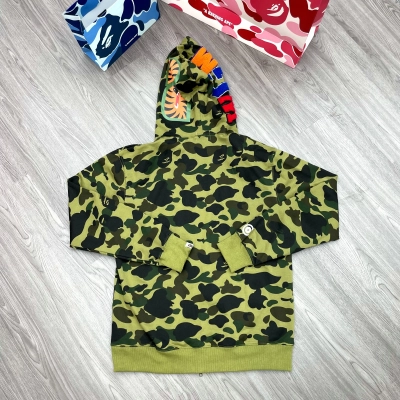 Bape Shark Print Full Zip Hoodie Green 5080 02
