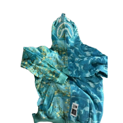 Bape Shark Print Full Zip Hoodie in Van Gogh Blue 01