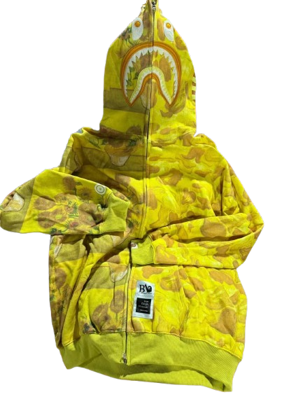 Bape Shark Print Full Zip Hoodie in Van Gogh Yellow