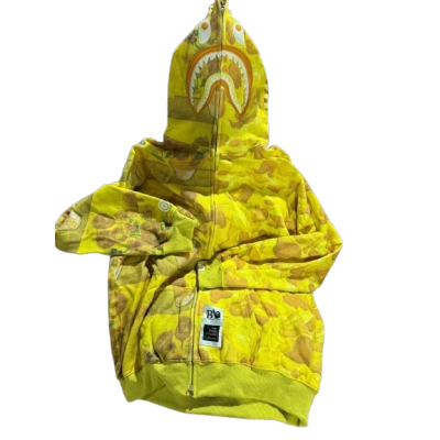 Bape Shark Print Full Zip Hoodie in Van Gogh Yellow 01