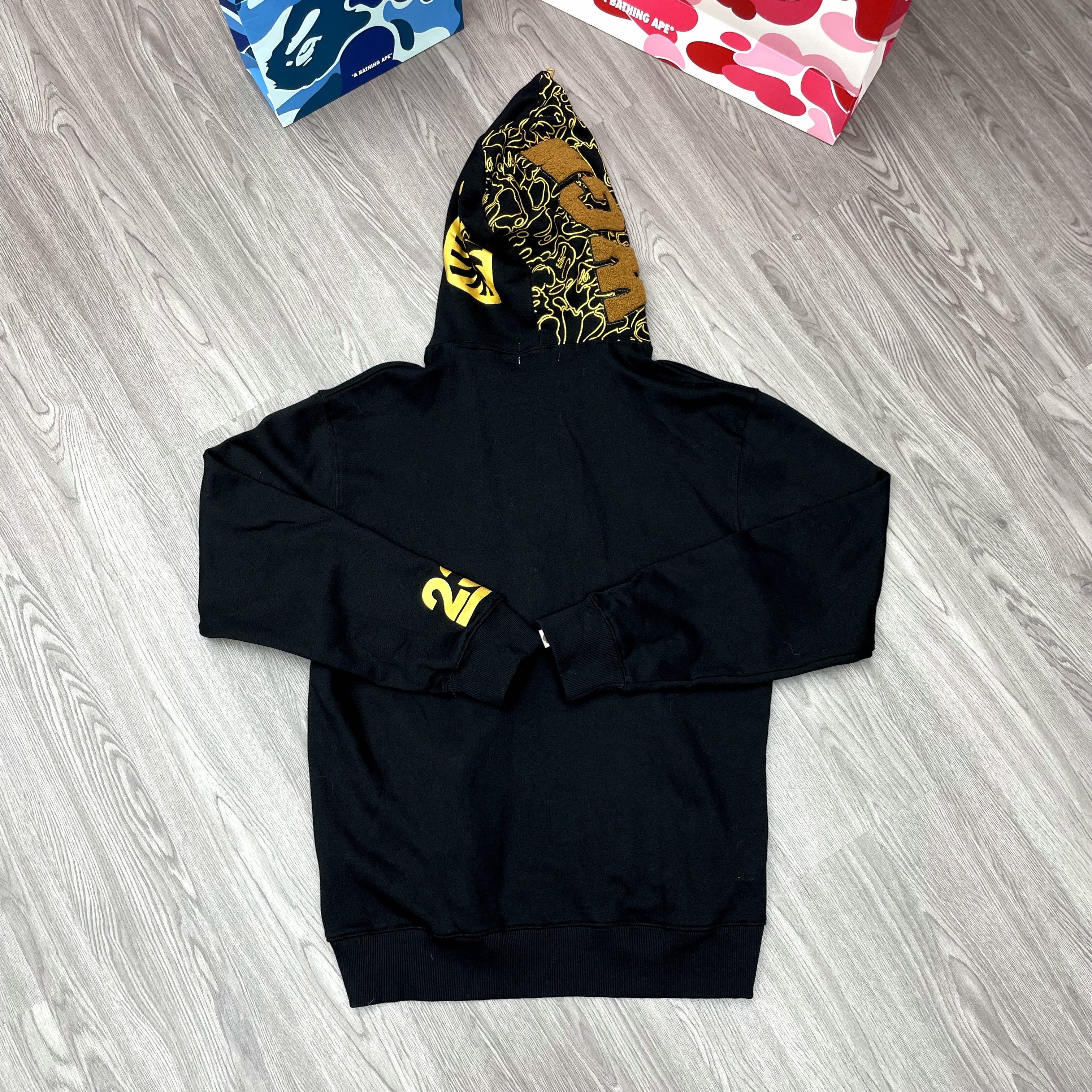 Bape Shark Print Full Zip-Up Hoodie Black and Gold