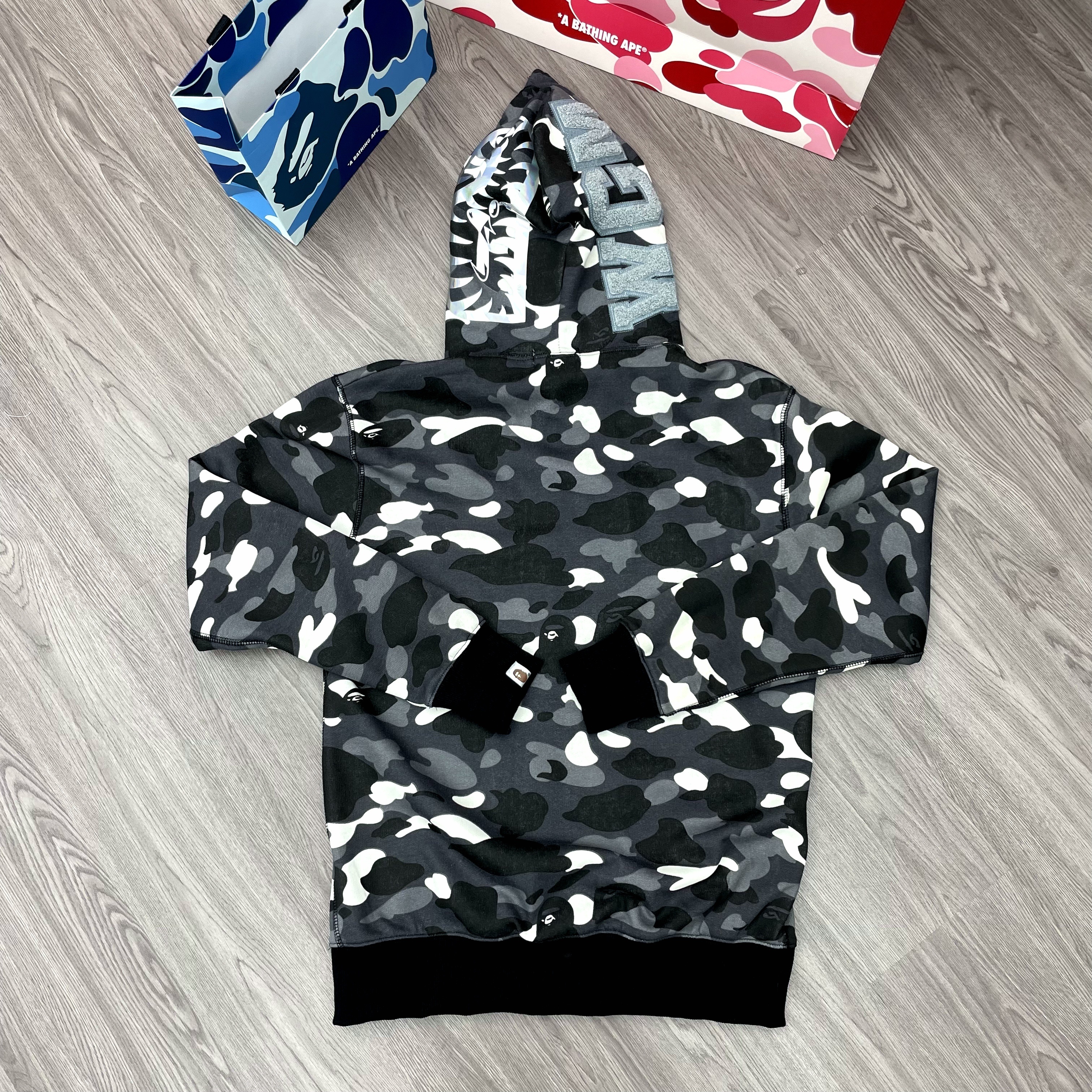 Bape Shark Print Full Zip-Up Hoodie in Glitter Black