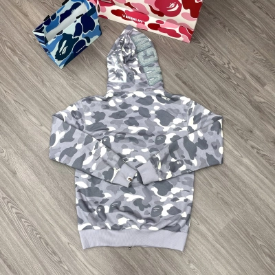 Bape Shark Print Full Zip-Up Hoodie in Glitter Grey 02