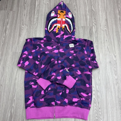 Bape Shark Tiger Head Print Full Zip Double Hoodie Purple 01