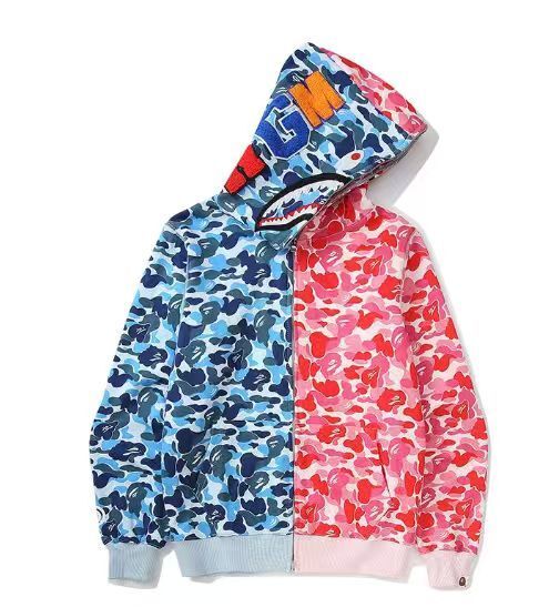 Bape Full Zip Hoodie Camouflage Blue Pink Stitching