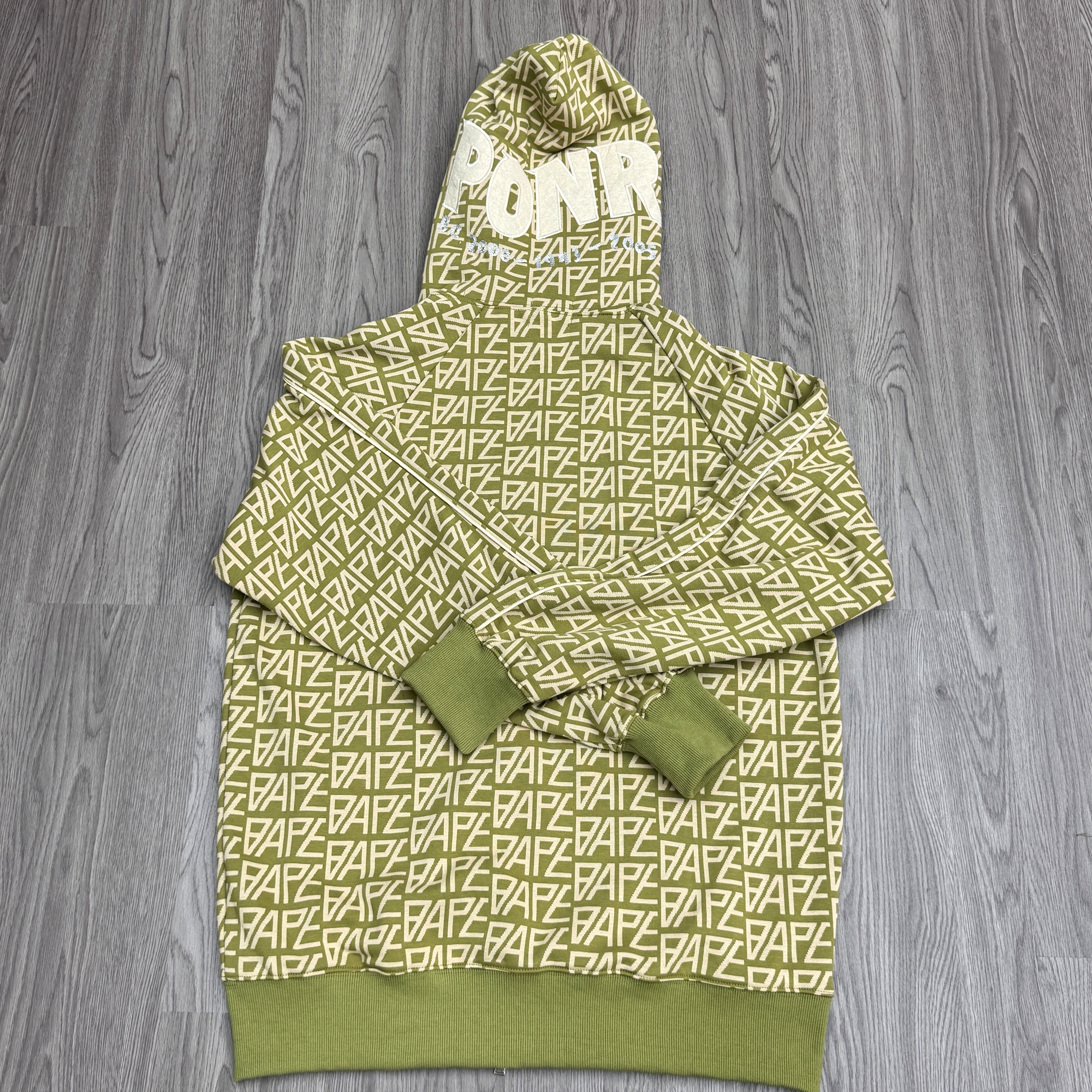 Bape Full Zip Hoodie Full Printed Letters Green 6810