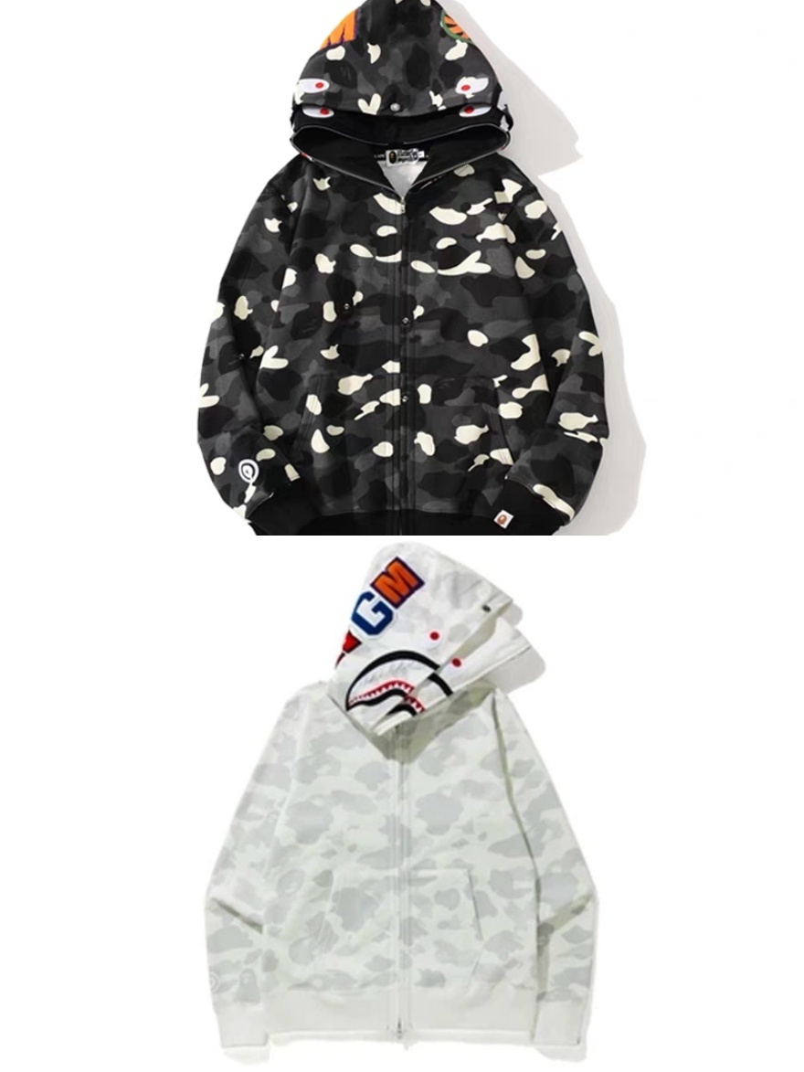 Bape Luminous Double Hoodie Full Zip Hoodie Black/White