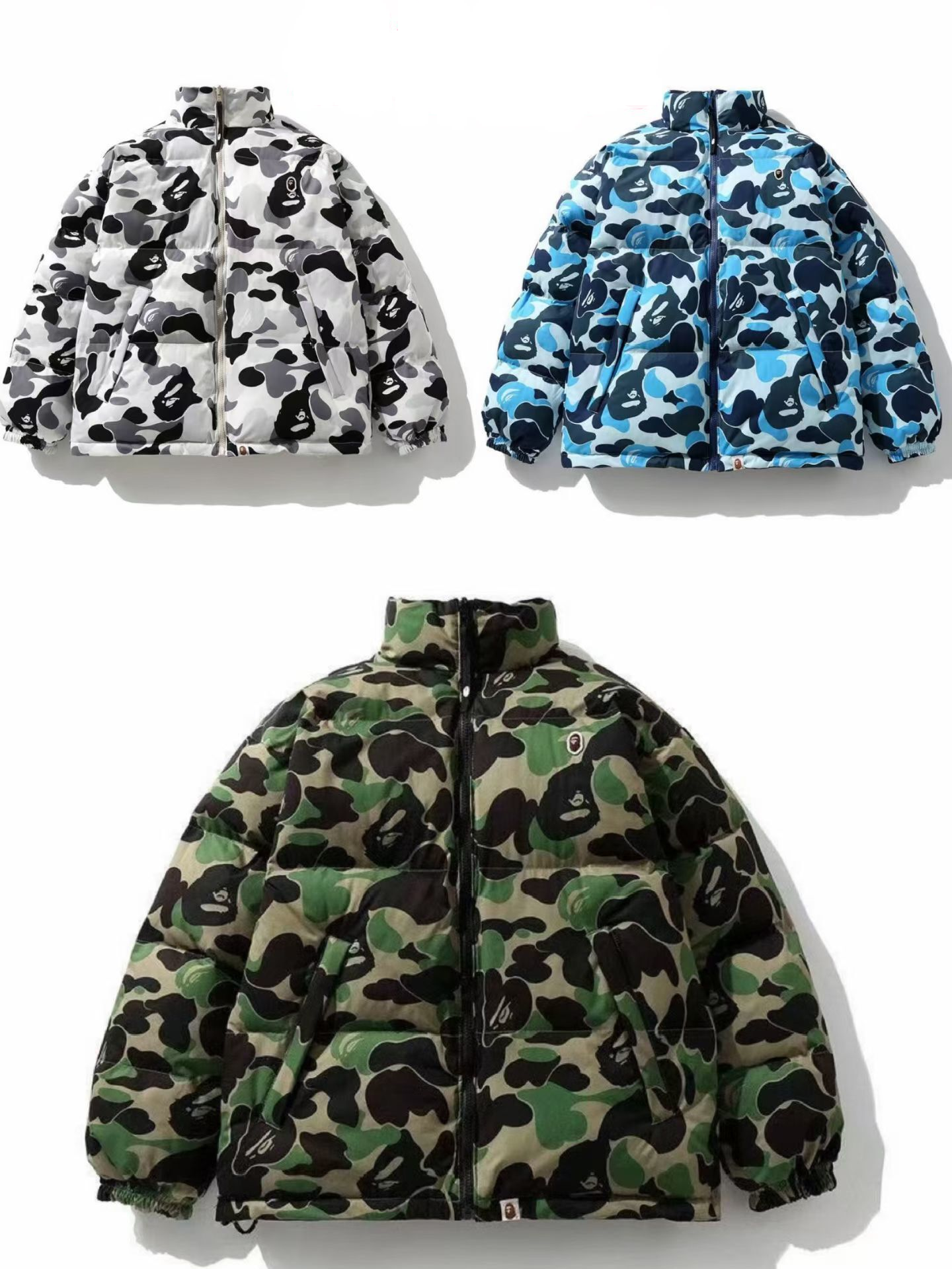 Bape Shark Parka Double Jacket White/Blue/Green