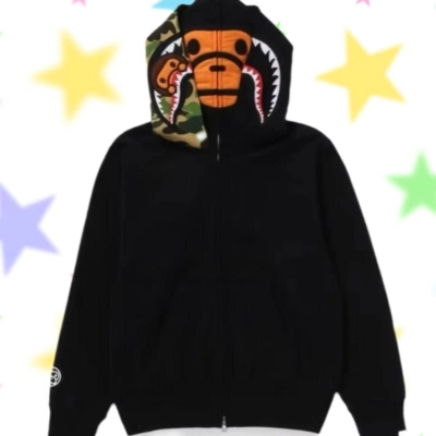 Bape Solid Half Side KT Full Zip Hoodie Black/Pink 01
