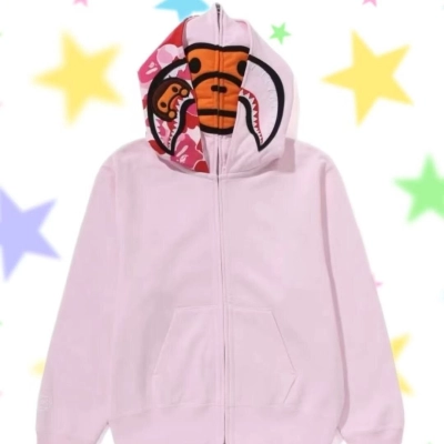Bape Solid Half Side KT Full Zip Hoodie Black/Pink 02