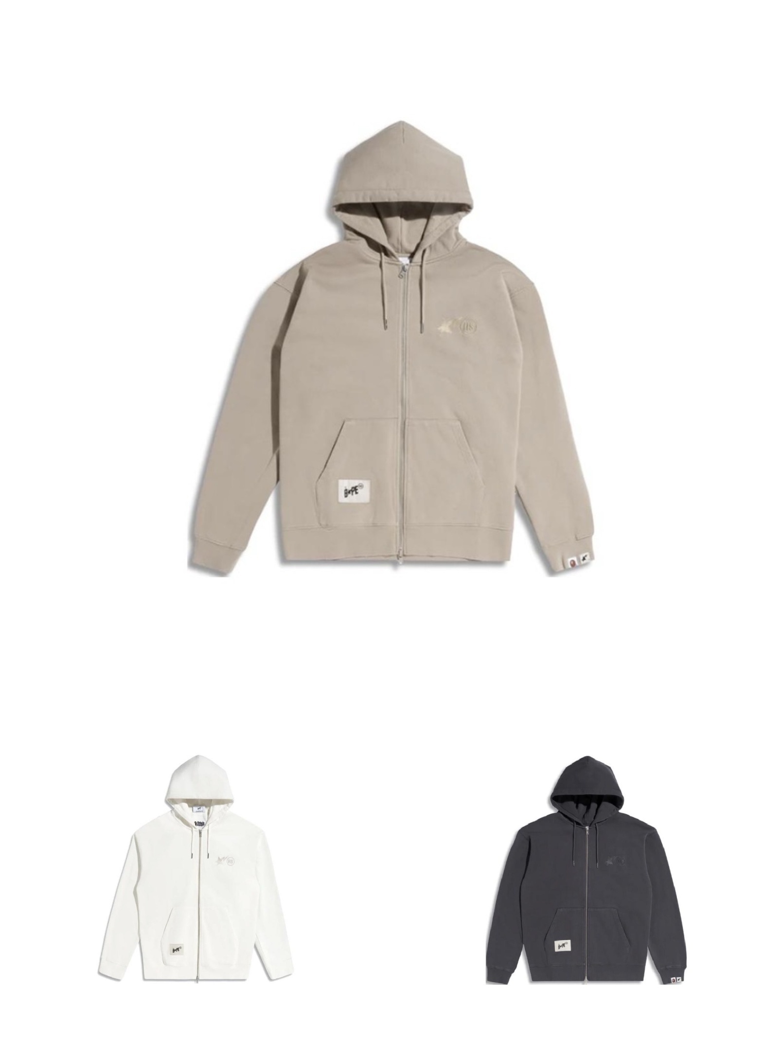Bape Thunderbolt Simple Full Zip Hoodie Black/White/Khaki
