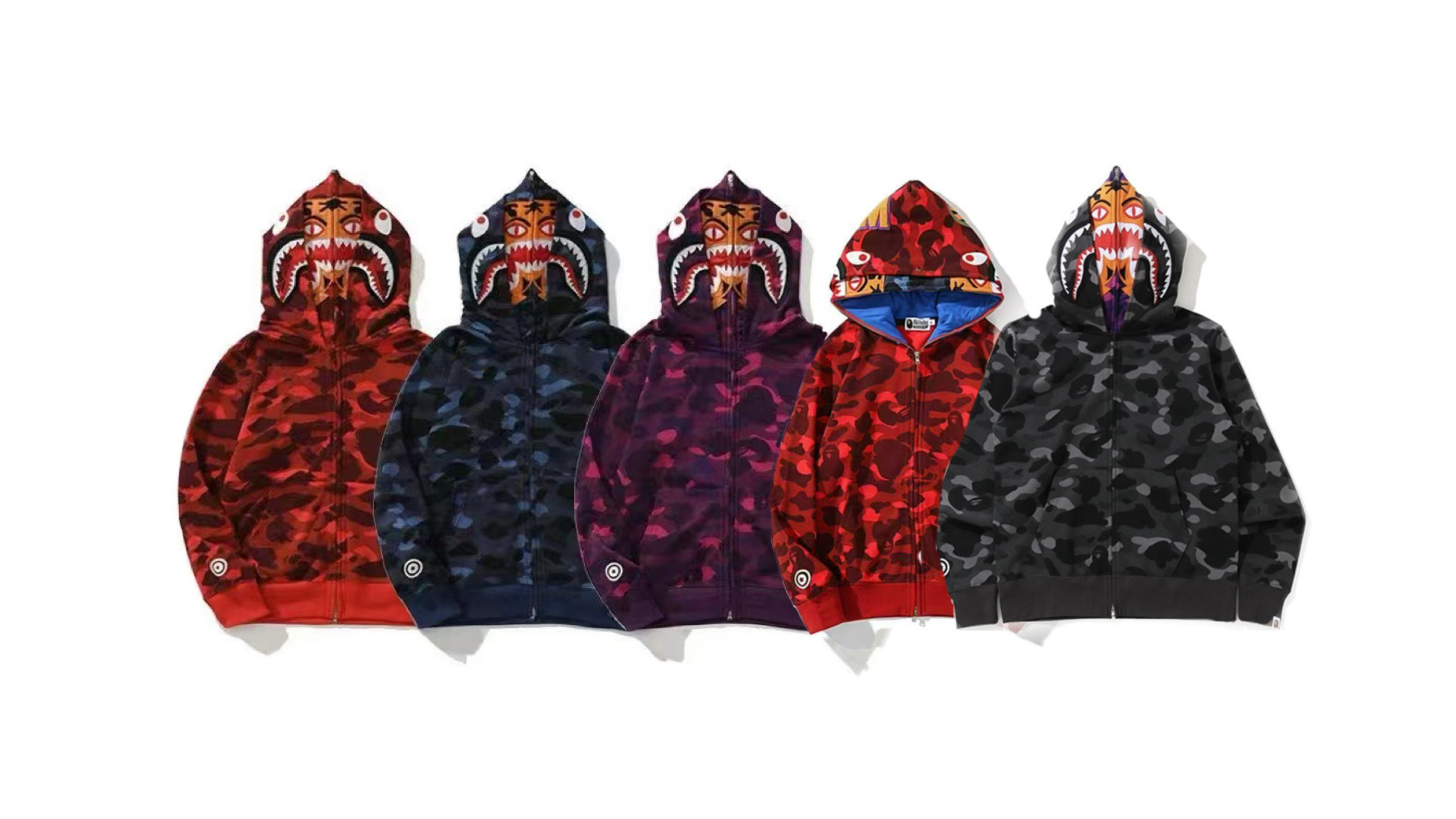 Bape Tiger Head Double Full Zip Hoodie Black/Blue/Red/Purple