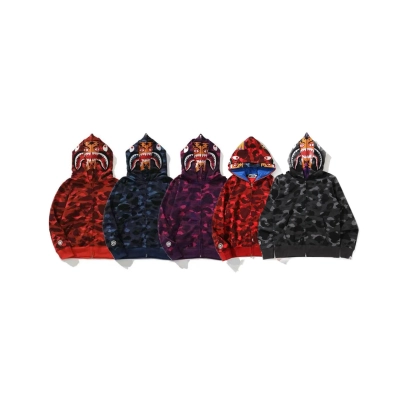 Bape Tiger Head Double Full Zip Hoodie Black/Blue/Red/Purple 01