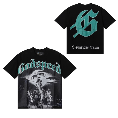 copy of Godspeed Los Angeles Hollywood Wildfire Print T-shirt #7006 Black/White 02