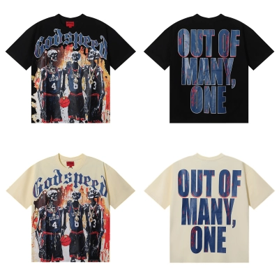 Godspeed Basketball Dream Team Trident Print T-Shirt #7003 Black/Apricot 01