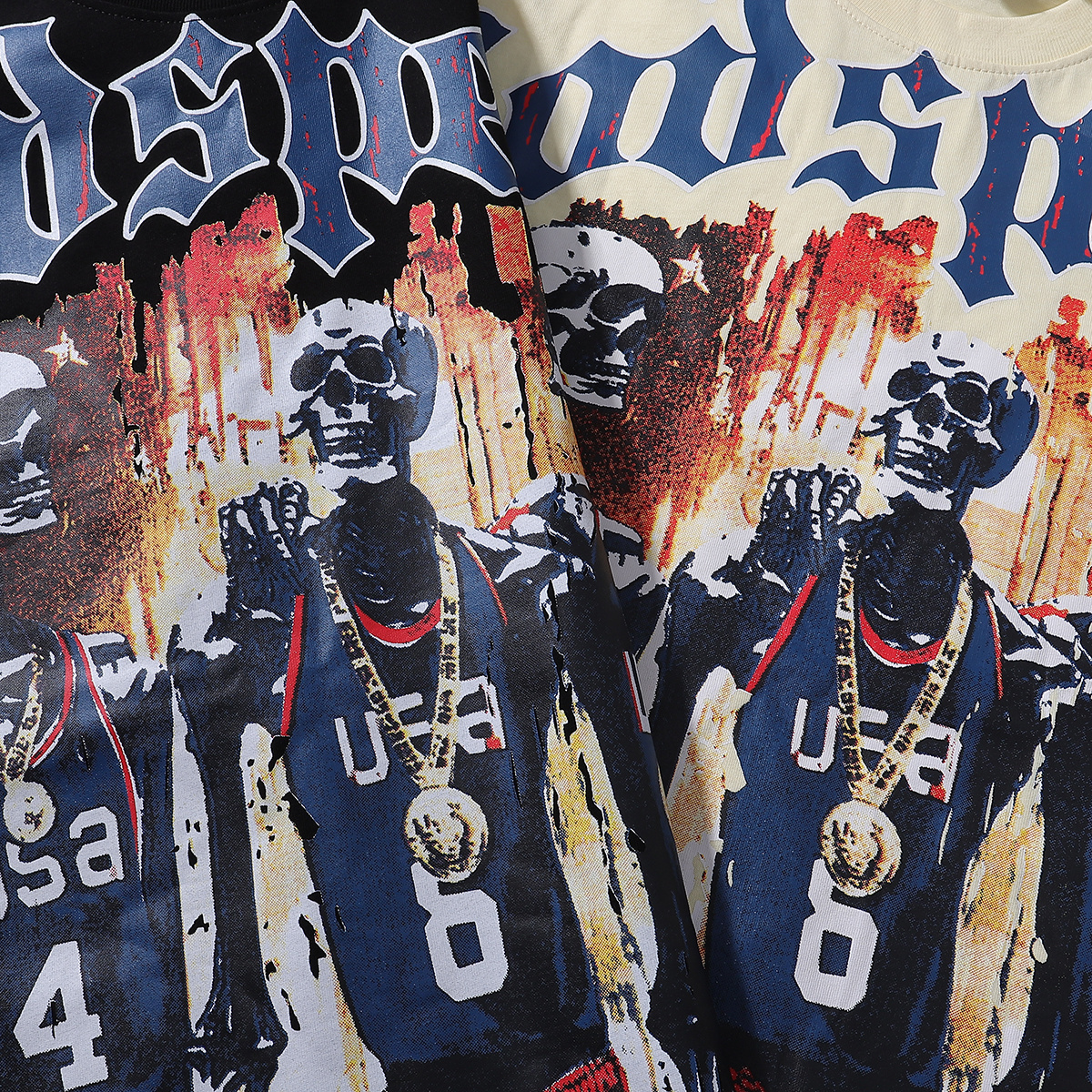 Godspeed Basketball Dream Team Trident Print T-Shirt #7003 Black/Apricot