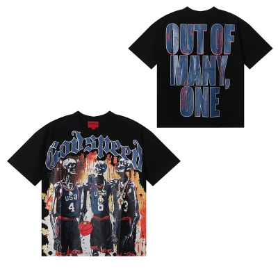 Godspeed Basketball Dream Team Trident Print T-Shirt #7003 Black/Apricot 02