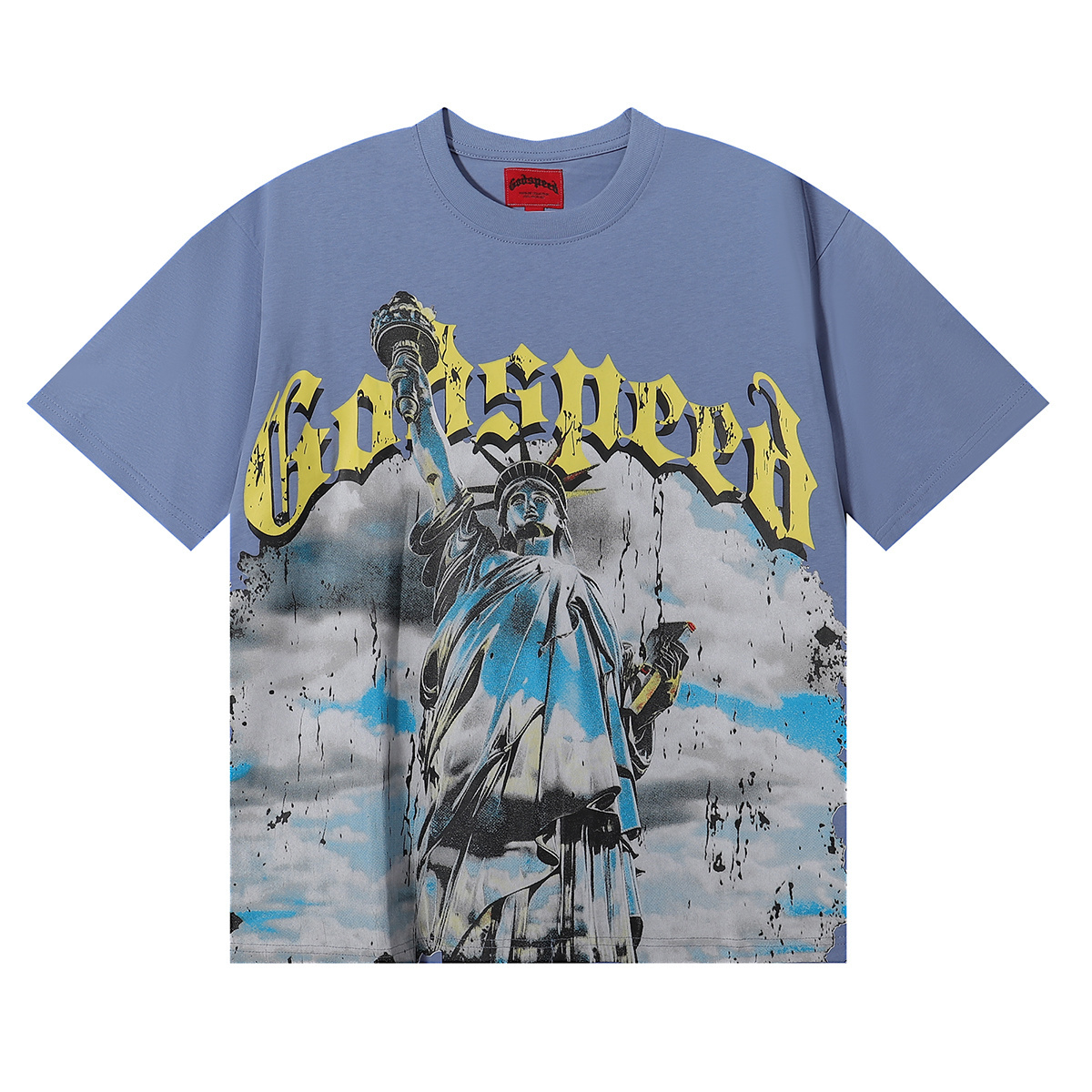 Godspeed Statue of Liberty Print T-shirt #7002 Black/Beige/Blue