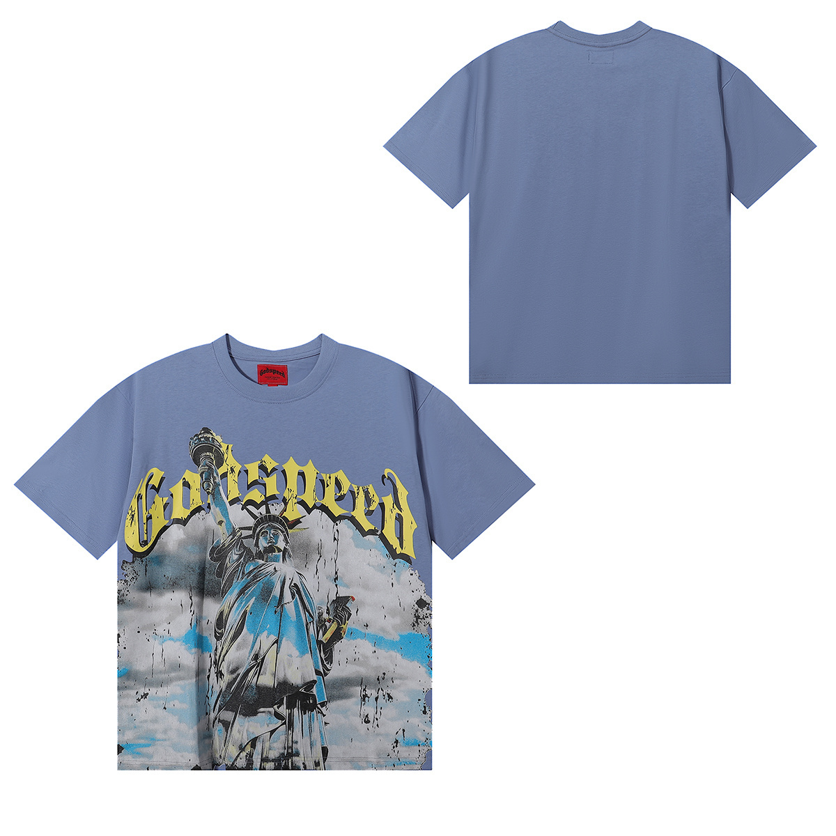 Godspeed Statue of Liberty Print T-shirt #7002 Black/Beige/Blue