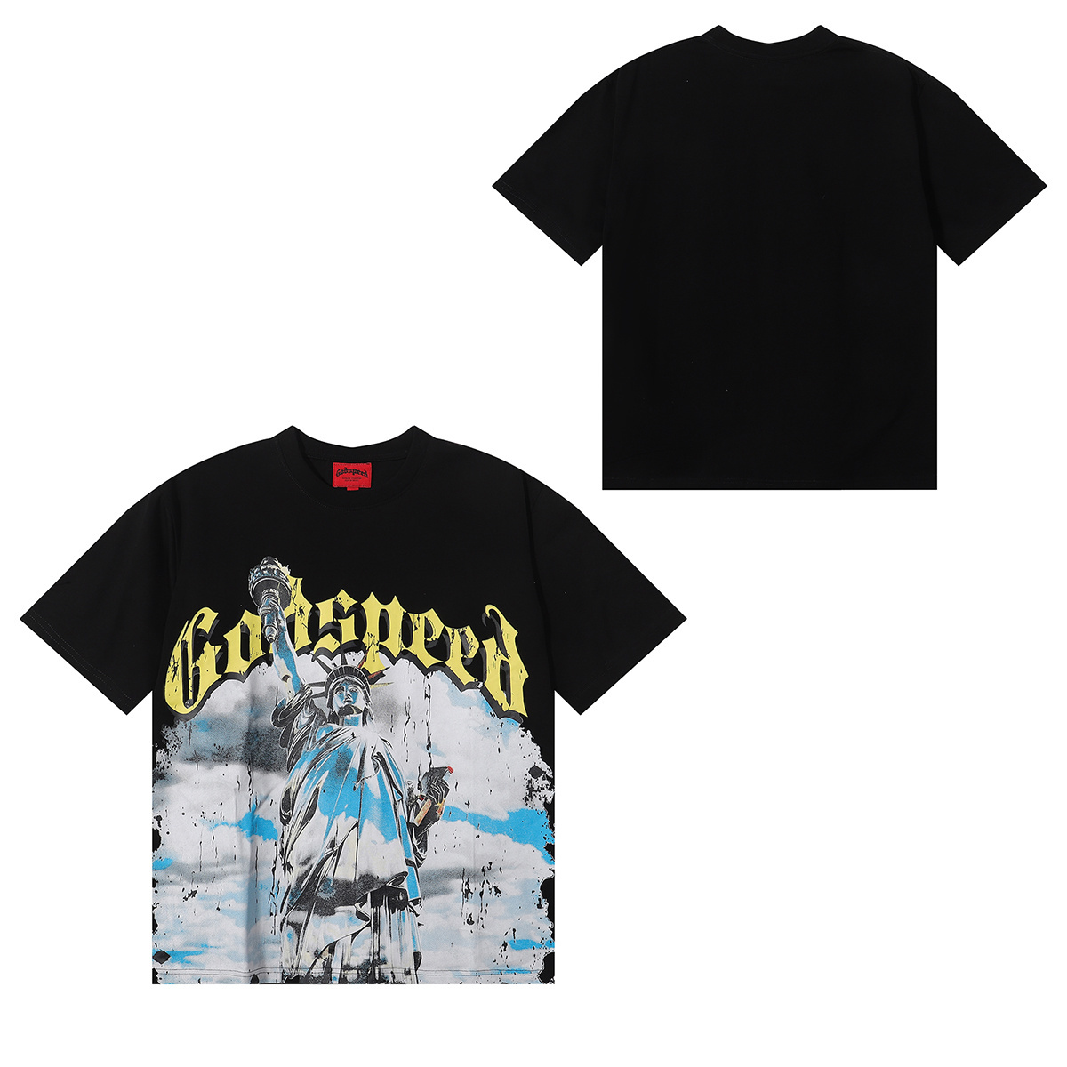 Godspeed Statue of Liberty Print T-shirt #7002 Black/Beige/Blue