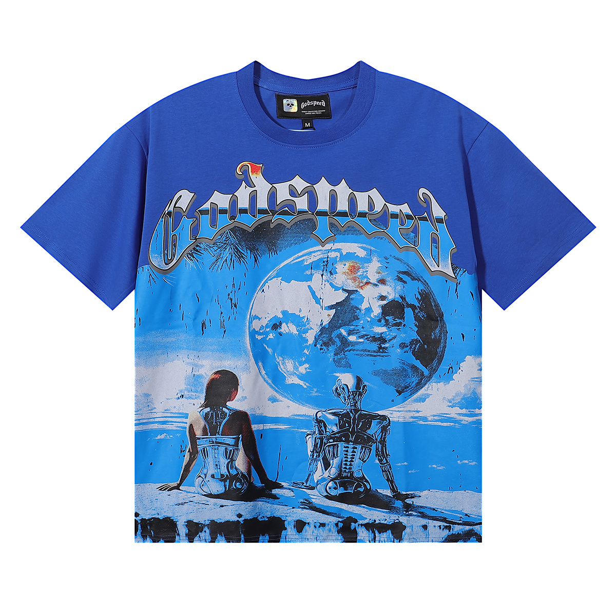 Godspeed Tech Human Earth Print T-shirt #7008 Black/White/Blue