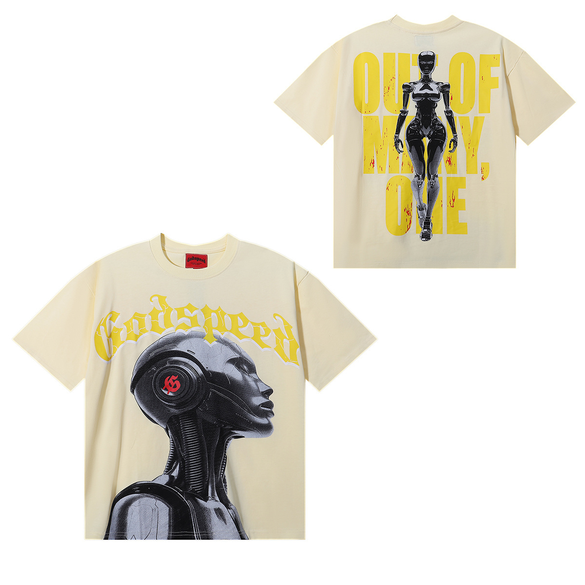 Godspeed Tech Robot Print T-Shirt #7007 Black/Apricot