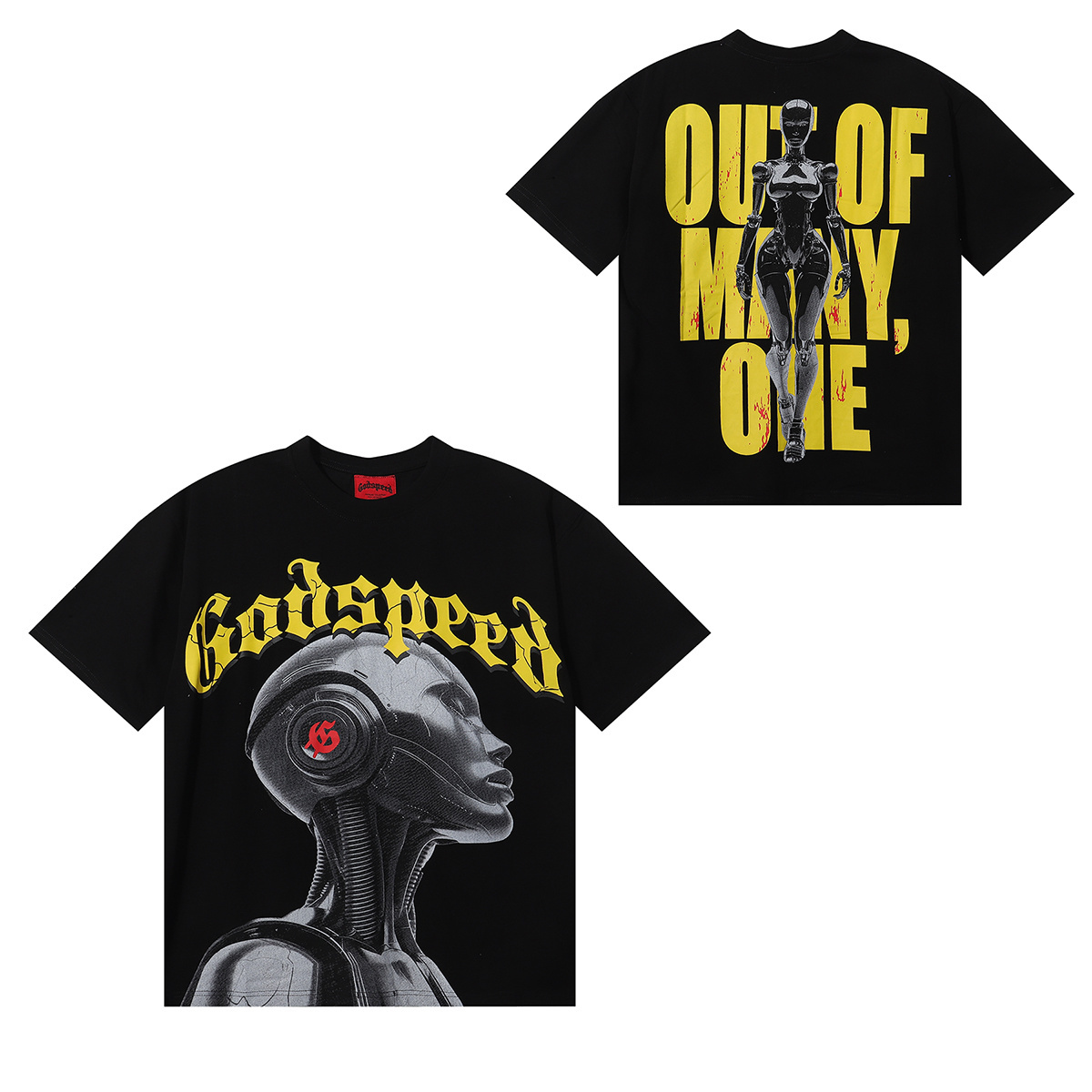 Godspeed Tech Robot Print T-Shirt #7007 Black/Apricot