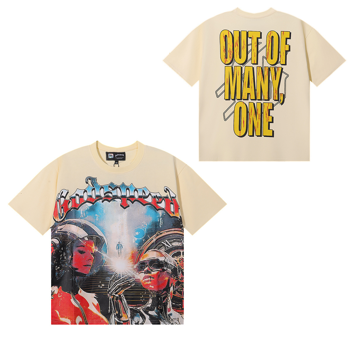 Godspeed Astronaut Robot Print T-shirt #7031 Black/Apricot/White