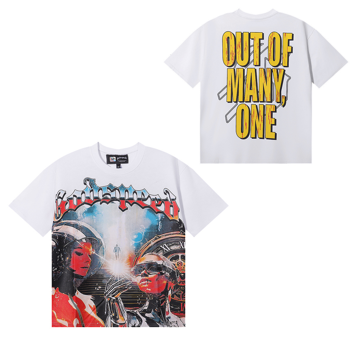 Godspeed Astronaut Robot Print T-shirt #7031 Black/Apricot/White