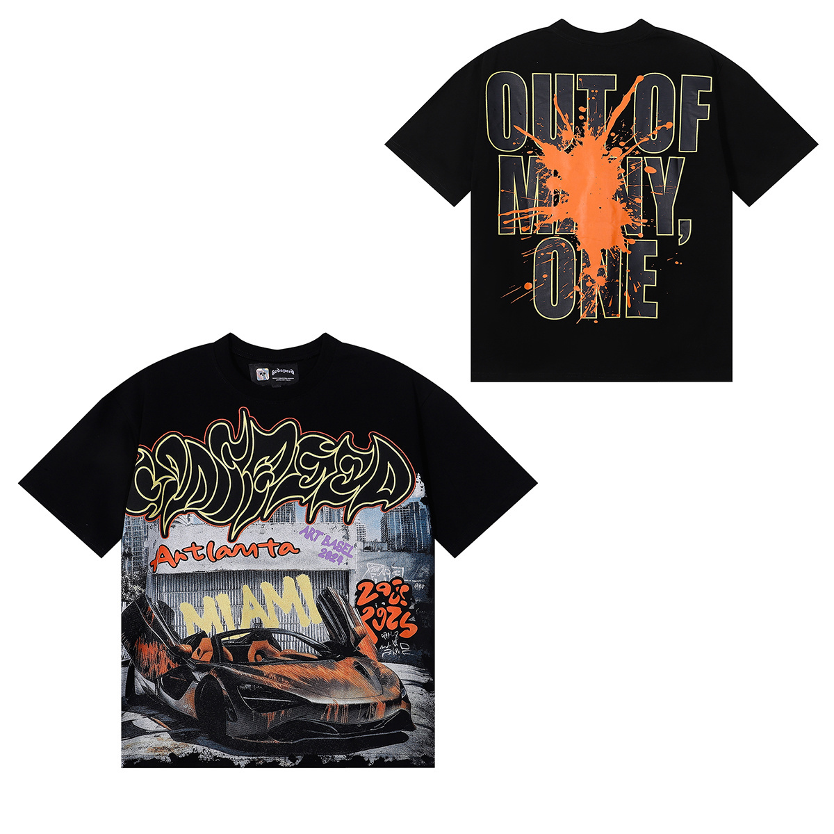 Godspeed Atlanta Limited Edition Supercar Print T-Shirt #7050 Black/White/Green