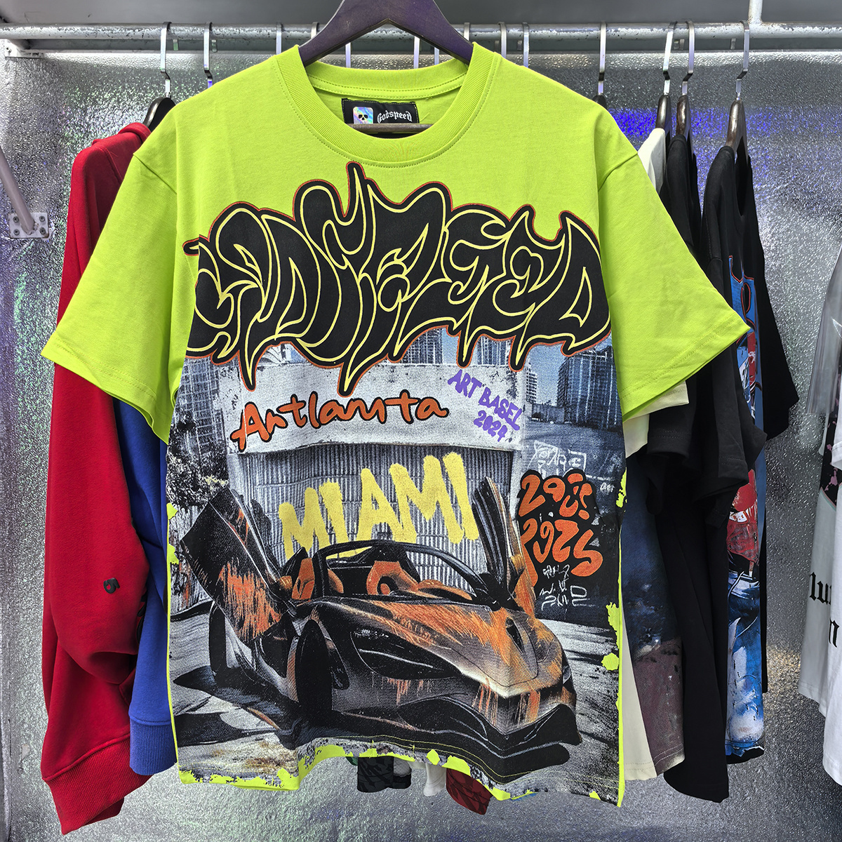 Godspeed Atlanta Limited Edition Supercar Print T-Shirt #7050 Black/White/Green