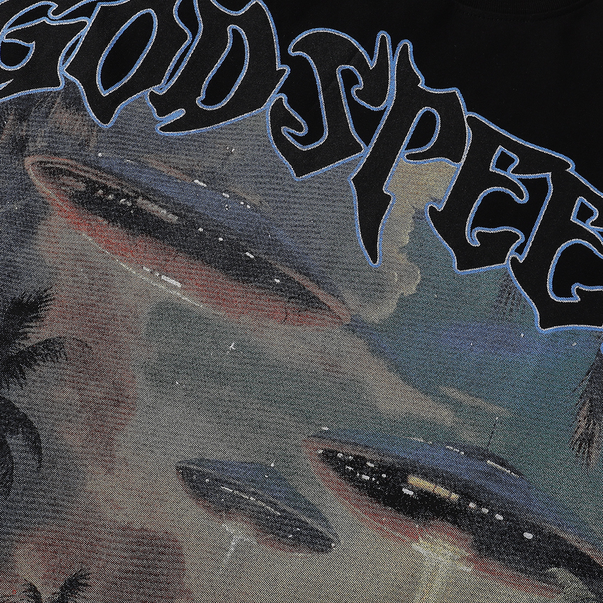 Godspeed City UFO Print T-shirt #7039 Black/Apricot