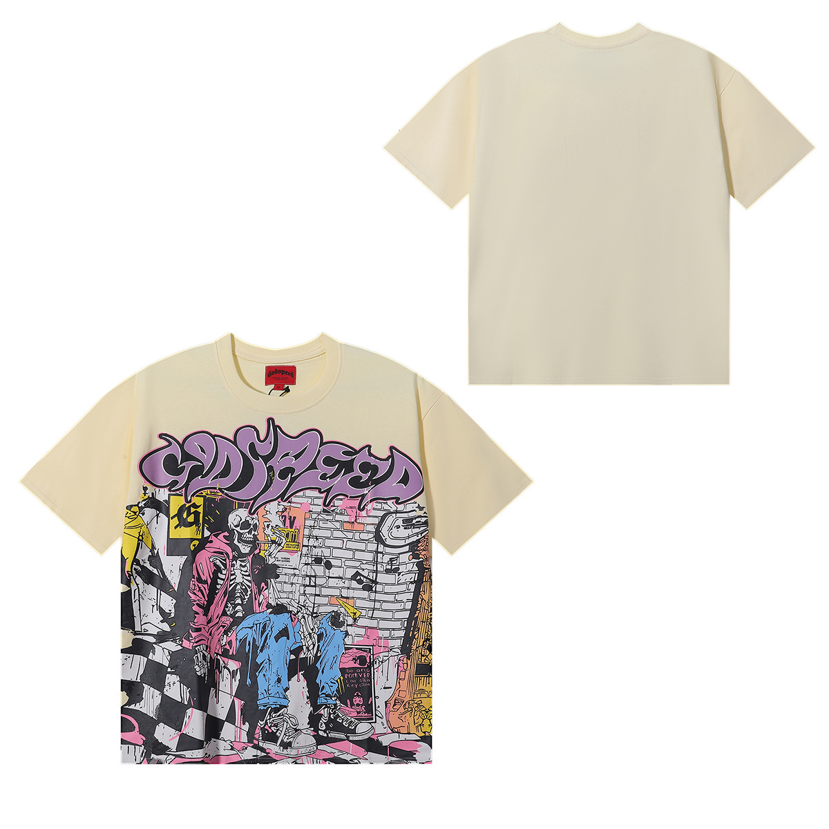 Godspeed Graffiti Wall Skull Artist Print T-Shirt #7013 Black/Apricot