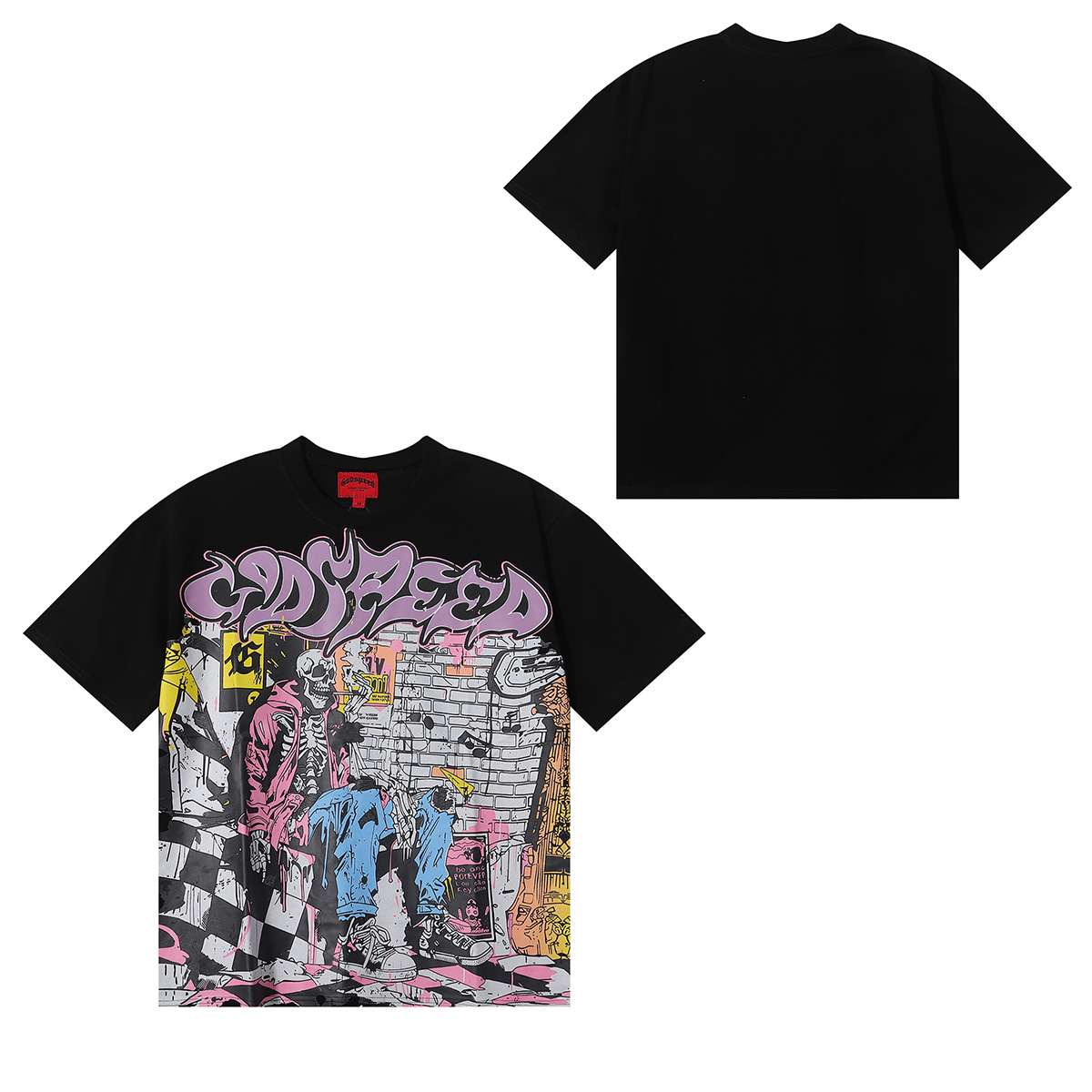 Godspeed Graffiti Wall Skull Artist Print T-Shirt #7013 Black/Apricot