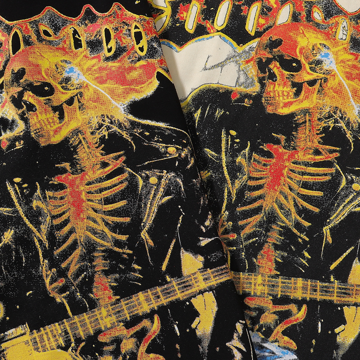 Godspeed Guitar Skull Denim Print T-Shirt #7030 Black/Apricot