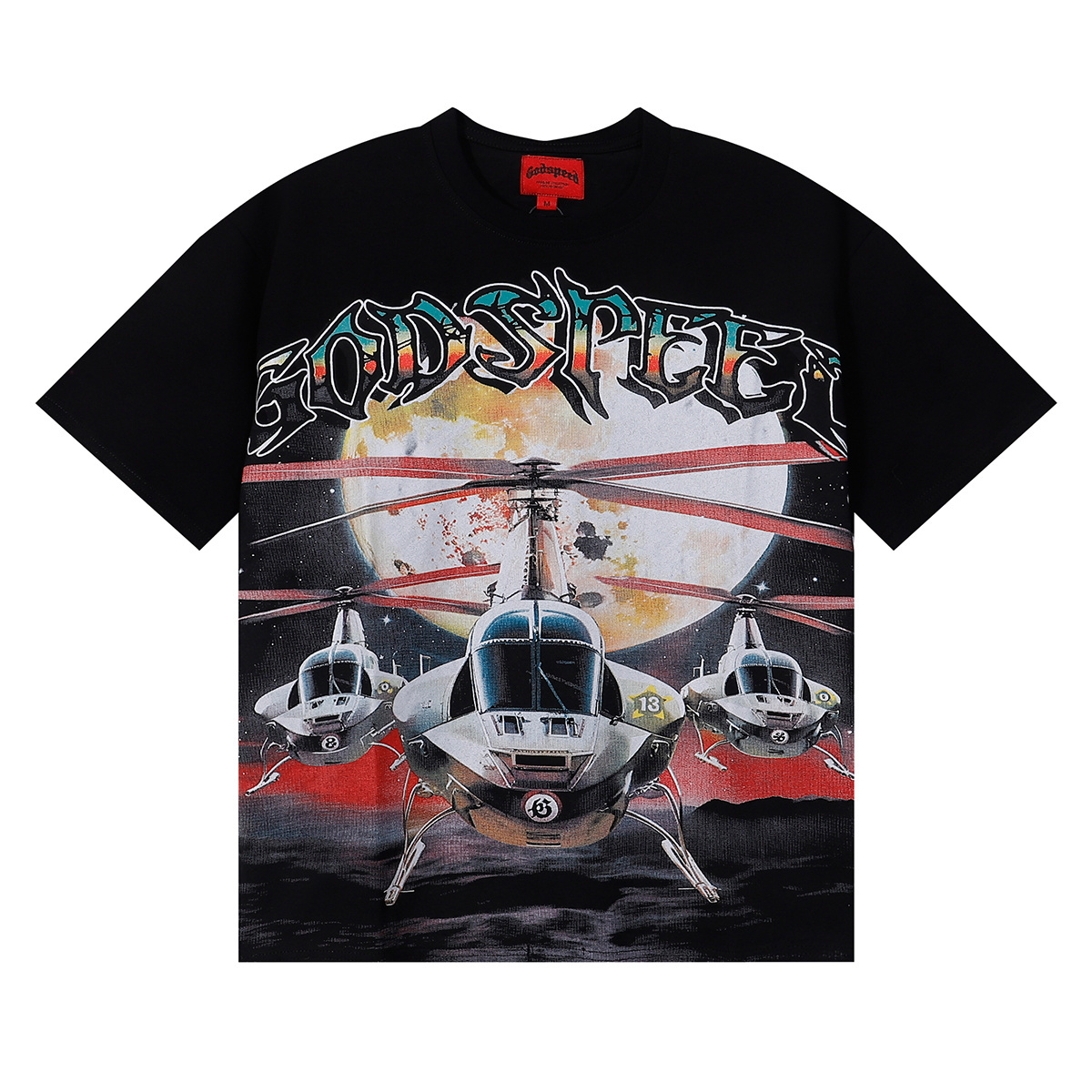 Godspeed Helicopter Print Cotton T-Shirt #7035 Black